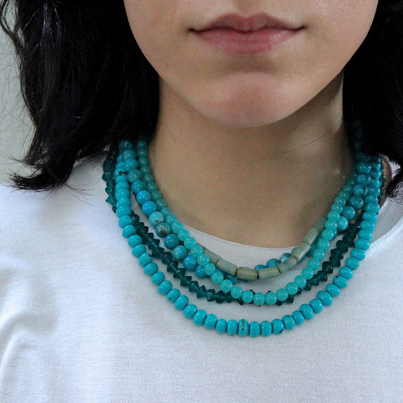 Chunky Multi-Strand Turquoise Statement Necklace - Picture 1 of 4